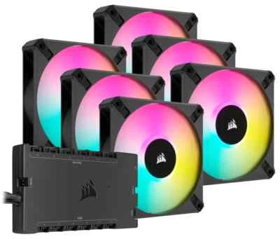 Set of 6 120mm Corsair AF120 RGB Elite fans with Core XT controller - Bild 1 von 4