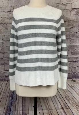 Suéter Banana Republic Mujer Grande Pequeño Blanco Gris Rayas Manga Larga Foto 1 de 4