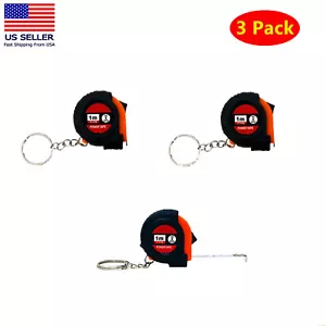 3 Pc Mini Keychain Steel Retractable 1m /3ft Measuring Tape Inch Slide Lock - Picture 1 of 9