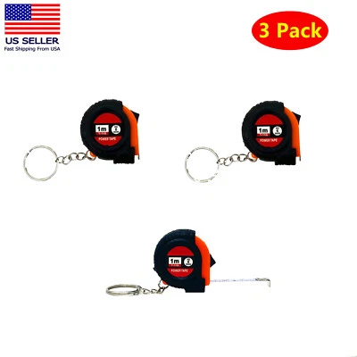 TSY TOOL 3 Pc Mini Keychain Steel Retractable 1m /3ft Measuring Tape Inch Slide Lock
