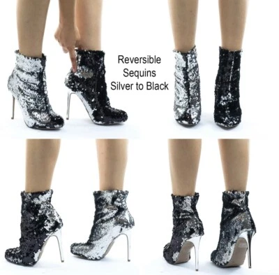 Bota social salto alto lantejoulas reversíveis metálicas - Imagem 1 de 4