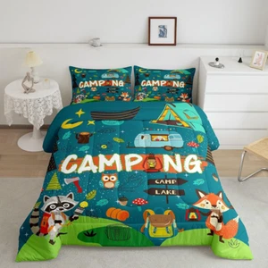 Happy Camping Comforter Set Camper Kids Bedding Comforter Sets for Boys Teens Ad - Picture 1 of 6