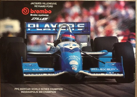 Vintage TEAM PLAYERS 1995 INDYCAR Champion jacques Villeneuve,Brembo poster RARE Cover