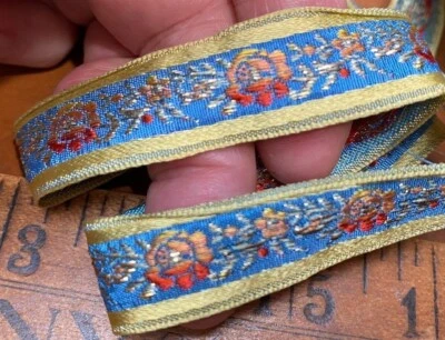 Cinta vintage bordada jacquard años 40 3/4" seda 20" piezas Francia Foto 1 de 4