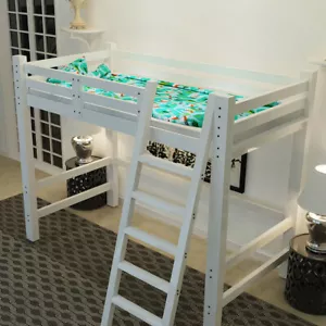 White Loft Bunkbed Single Pine Wooden Solid Kids Bed High Sleeper Frame Stair UK - Picture 1 of 15