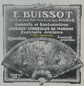 PUBLICITE E. BUISSOT EVENTAILS ANCIENS BONBONNIERES DE 1912 FRENCH AD PUB RARE - Picture 1 of 1