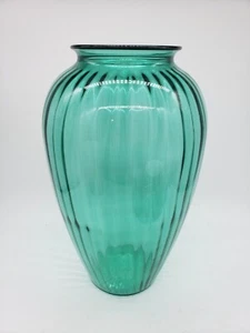 Vintage ANKER HOCKING türkis blau/grün groß gerippt Art Deco Glas Vase (12,5" H) - Bild 1 von 3