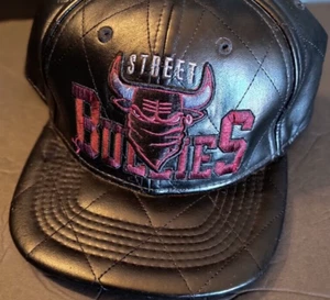 Black/Red Chicago Bulls Street Bullies by HUGE Snapback Cap Faux Leather Rare - Picture 1 of 6