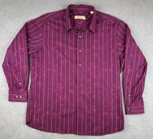 Camisa Tommy Bahama Abotonada Hombres XL Borgoña Mezcla Seda L/S Rayas AOP - Imagen 1 de 13