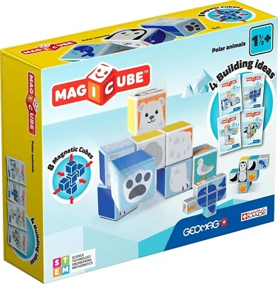 Geomag Magicube 8 Piece Magnetic Cube STEM Polar Animals Building Block Set - Image 1 of 4