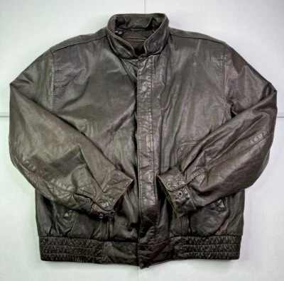 Vtg Reed Sportswear Men Brown Leather Zip Out Thinsulate Liner Bomber Jacket 44 - Image 1 of 4