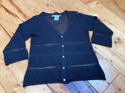 Cárdigan Suéter MAX STUDIO PL NEGRO Ramie Ver a Través Cuello en V Manga 3/4 TEJIDO ABIERTO Foto 1 de 4