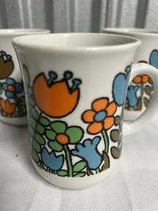 Set of 3 Floral Colorful Whimsical Vintage MCM Coffee Cup Mugs Japan - Picture 1 of 4