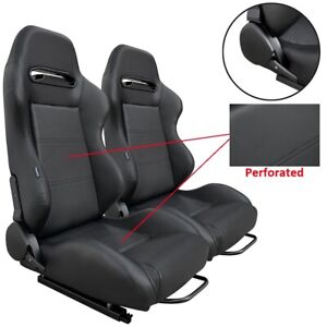 2 X TANAKA PERFORATED PVC LEATHER RACING SEATS RECLINABLE + SLIDERS FOR DODGE **