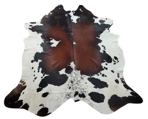 Cowhide Rug Large Brazilian Dark Brown Black White 6.8ft x 5.6ft - Picture 1 of 5