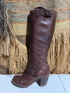 Frye veronica Distressed Dark Brown Zip Leather Riding Boots 7.5B - Picture 1 of 8