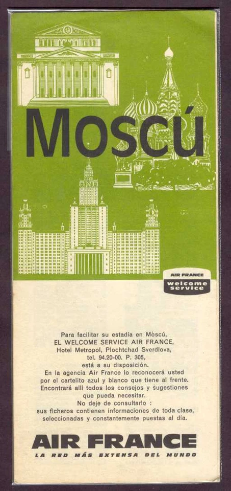 Folleto Air France Airlines Moscú información y mapa de ruta Foto 1 de 1