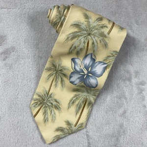 Tommy Bahama Herrenkrawatte gelb blau Hibiskus Palmenmuster 100 % Seide Handarbeit - Bild 1 von 6