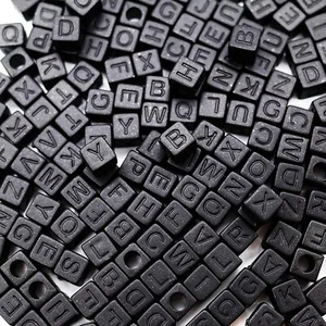 50 Letter Beads Alphabet Beads Matte Black Cube Bulk Beads Wholesale 6mm Bulk - Picture 1 of 1