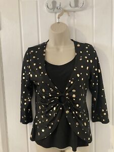 Saloons Collection Ladies Top S Black With Gold Spots Preowned GC
