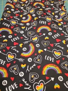Fat Quarter  Rainbow, hearts, arrows, L O V E message cotton canvas fabric - Picture 1 of 9