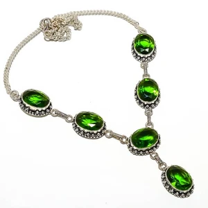 Collar Tenis Diseño Antiguo Hecho a Mano Cuarzo Esmeralda (Simulado) 17.99" TN7794 - Imagen 1 de 4