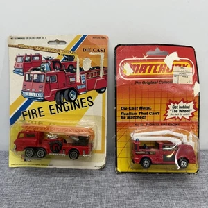 2 Vintage Die Cast Fire Trucks Chemical & Snorkel Matchbox & Martin Zamir Co NIP - Picture 1 of 9