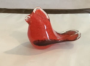 Fermacarte uccellino in vetro cardinale marcato con cuore coda spaccata (5ia) - Foto 1 di 8