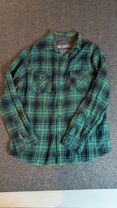 Mossimo Green Plaid Flannel Shirt Women Sz M Athletic Fit Soft - Picture 1 of 13