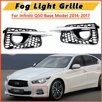 For Infiniti Q50 Base 2014-2017 Chrome+Black Pair Fog Light Bezel Cover Grille Foto 1 de 4