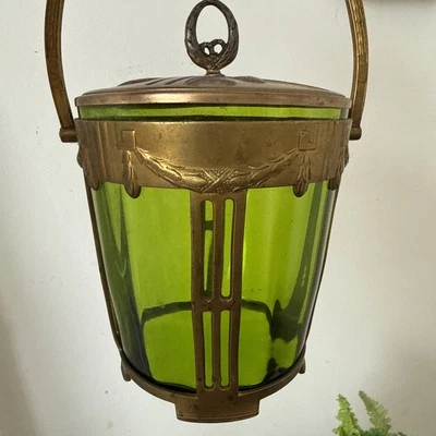 Antique Jugendstil WMF brass And green Glass Biscuit Barrel Circa 1900 - Image 1 of 4