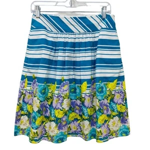 Falda para mujer TALBOTS PETITES línea A talla 6P azul amarillo plisada floral elástica - Imagen 1 de 9