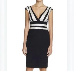 Abito Adrianna Papell nero bianco tubino capesante a strati tg 6 scollo a V formale nuovo con etichette - Foto 1 di 13