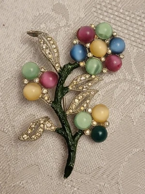 Vintage Fruit Salad Moonglow And Clear Rhinestone Brooch - Image 1 of 4