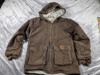 De Colección Carhartt Jackson Sherpa Forrado Abrigo Chaqueta de Lona Juvenil Grande DEFECTOS/DESBASTECIDO Foto 1 de 4
