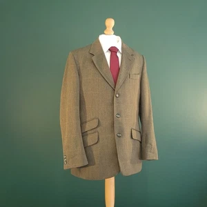 John G Hardy Blazer Men 40R Brown Herringbone Single Breasted Notch Lapel Jacket - Picture 1 of 16