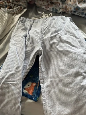 Brandy Melville Blue And White Striped Lounge Pants Tie Drawstring Wide Leg - Image 1 of 2