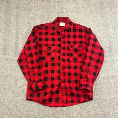 Vintage Sears Flannel Shirt Mens Large Red 1970s Plaid Cotton Long Sleeve - Image 1 of 4