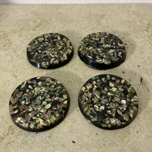 Vintage Abalone Shell Cocktail Drink Cup Coasters MCM Lucite Set of 4 Resin 3” - Picture 1 of 7