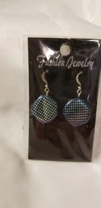 Blue Green Reflective Disk Earrings Pierced New Circles Jewelry New Costume Fun - Picture 1 of 6