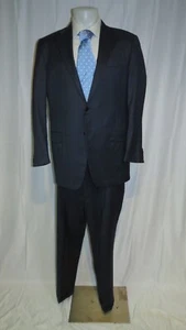 Traje Hickey Freeman Loro Piana 150 Brampton Azul Marino Rayas Dos Botones 44L - Imagen 1 de 16