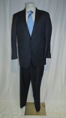 Hickey Freeman Loro Piana 150 Brampton Navy Blue Striped Two Button Suit 44L - Image 1 of 4