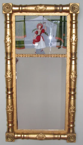 SHERATON PERIOD REVERSE GLASS PAINTED ANTIQUE MIRROR POWERFUL GOLD GILT FRAME Cover