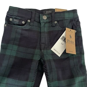 POLO RALPH LAUREN Tompkins Skinny Jeans Girls 4/4T High Rise Green Tartan Plaid - Picture 1 of 10
