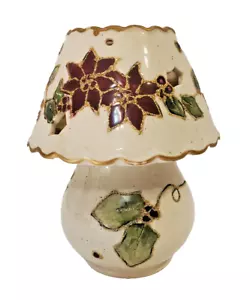 Portacandele e paralume ceramica Young's China oro viola Poinsettia agrifoglio oro - Foto 1 di 6