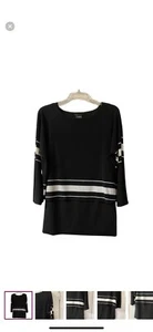 Eva Varro size XS Black & White Poly blend Stretch Tunic 3/4 Top New - Picture 1 of 11