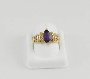 WUNDERSCHÖNE AMETHYST-DIAMANT-AKZENTE FILIGRANE RINGFEDER AUS 10 KARAT GELBGOLD # J562 - Bild 1 von 4