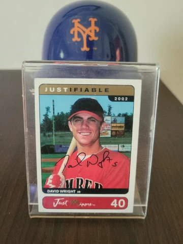 RIDDELL NEW YORK METS MINI HELMET W/ DAVID WRIGHT SIGNED ROOKIE CARD Cover