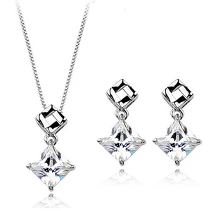 Fashion Jewelry - 18K White Gold Plated Square CZ Set (FS054) - Picture 1 of 1