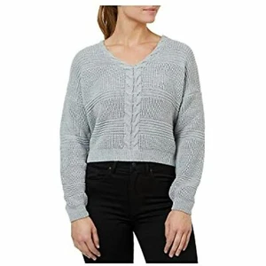 Numero Women's Light Gray Lace-up Long Sleeve Cropped V-Neck Sweater New - Picture 1 of 7